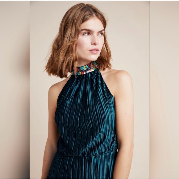 Shoshanna Teal Pleated Midi Dress - Picture 3 of 7